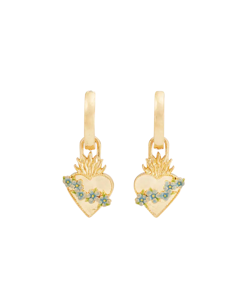 Gold Sacred Heart Huggie Earrings 1