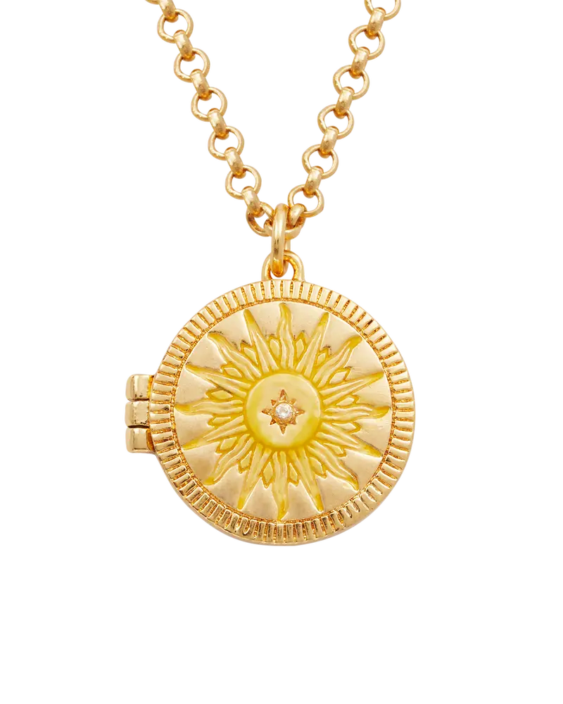 Gold Sun Locket Necklace 1