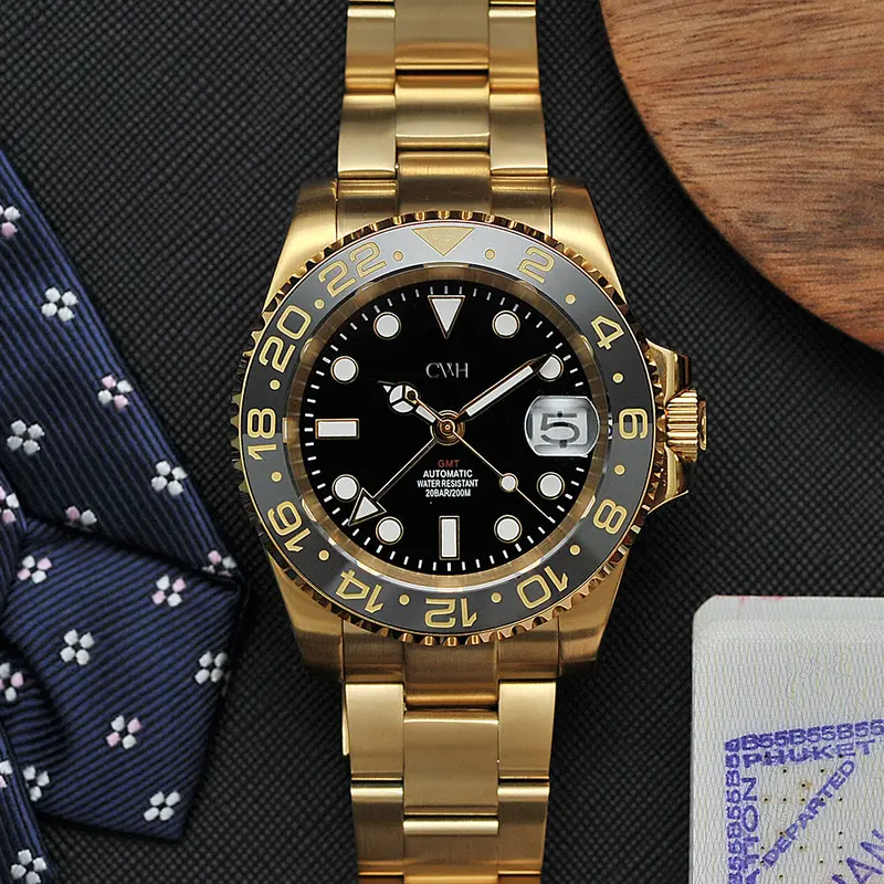 Golden Voyager - Cwh Special Custom Collective Gmt Master Date Display Gold Stainless Steel Men’S Automatic Watch Ag-Mod-M1 1