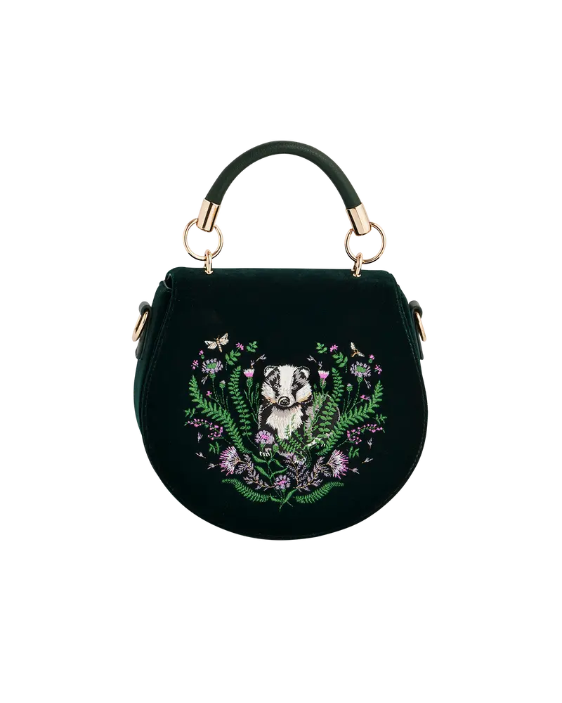 Green Badger Embroidered Top Handle Saddle Bag 1