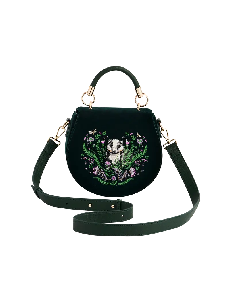 Green Badger Embroidered Top Handle Saddle Bag 2