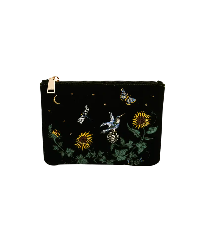 Green Sunflower Velvet Embroidered Pouch 1
