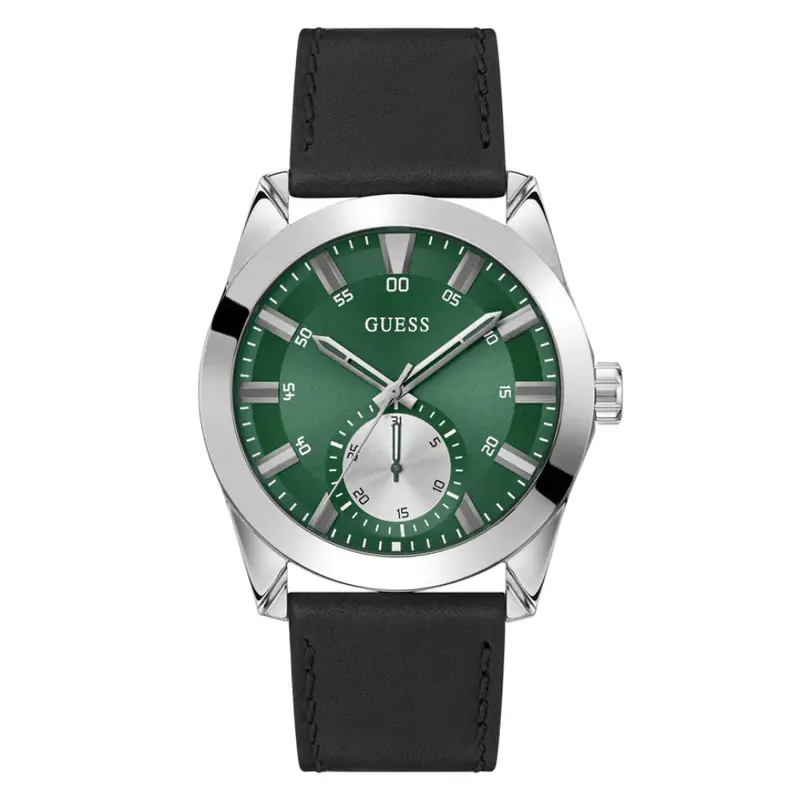 Guess Analog Black Leather Strap Men Watch Gw0793 Series 1