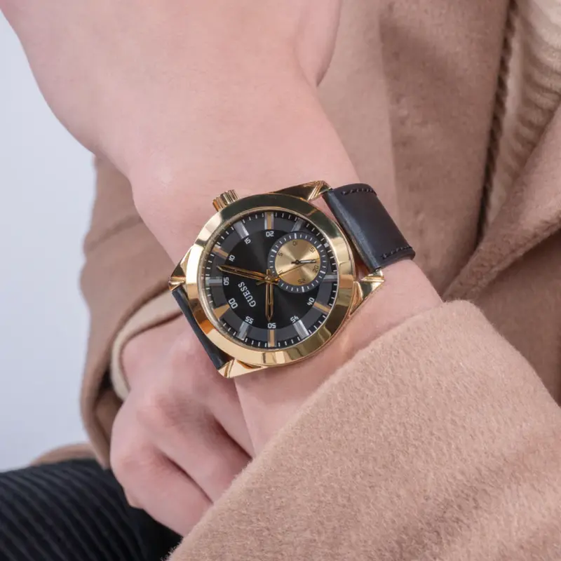 Guess Analog Black Leather Strap Men Watch Gw0793 Series 2