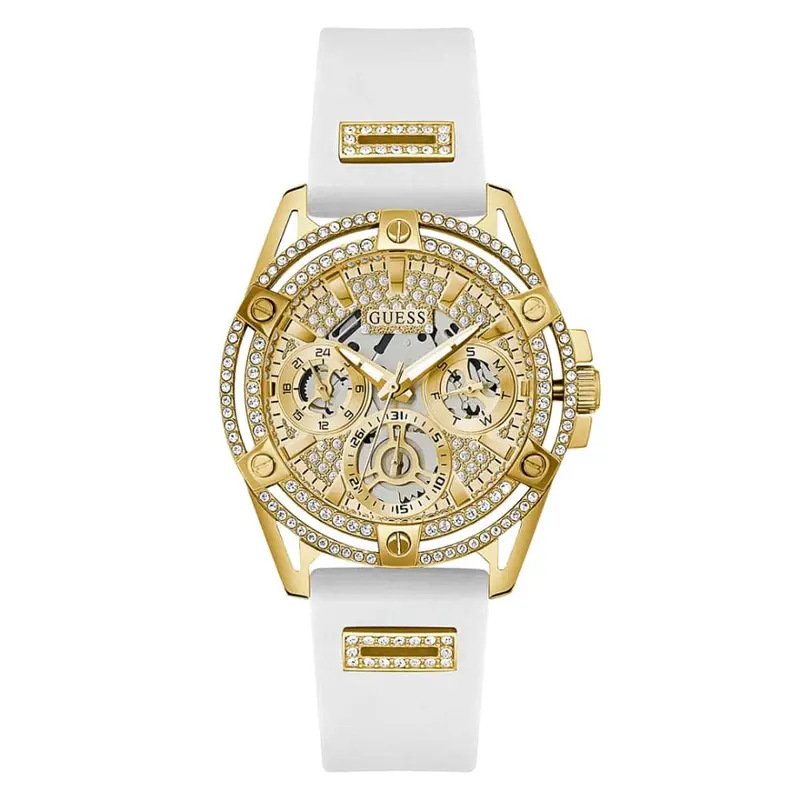 Guess Analog Chronograph Gold Dial White Silicone Strap Women Watch Gw0536l2 1