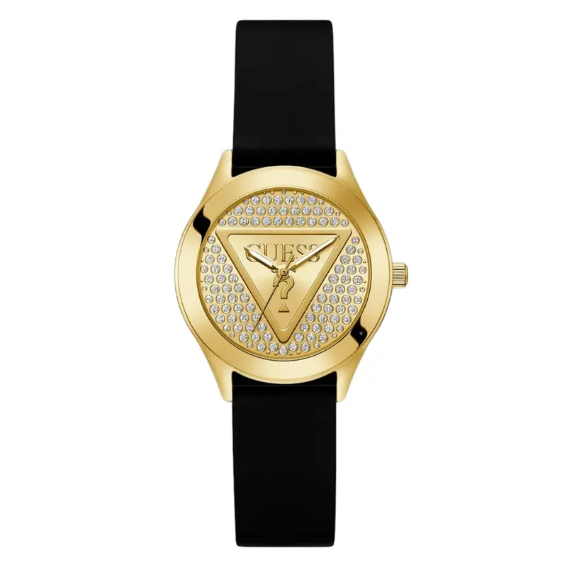Guess Analog Gold Dial Black Strap Ladies Watch Gw0745l5 1