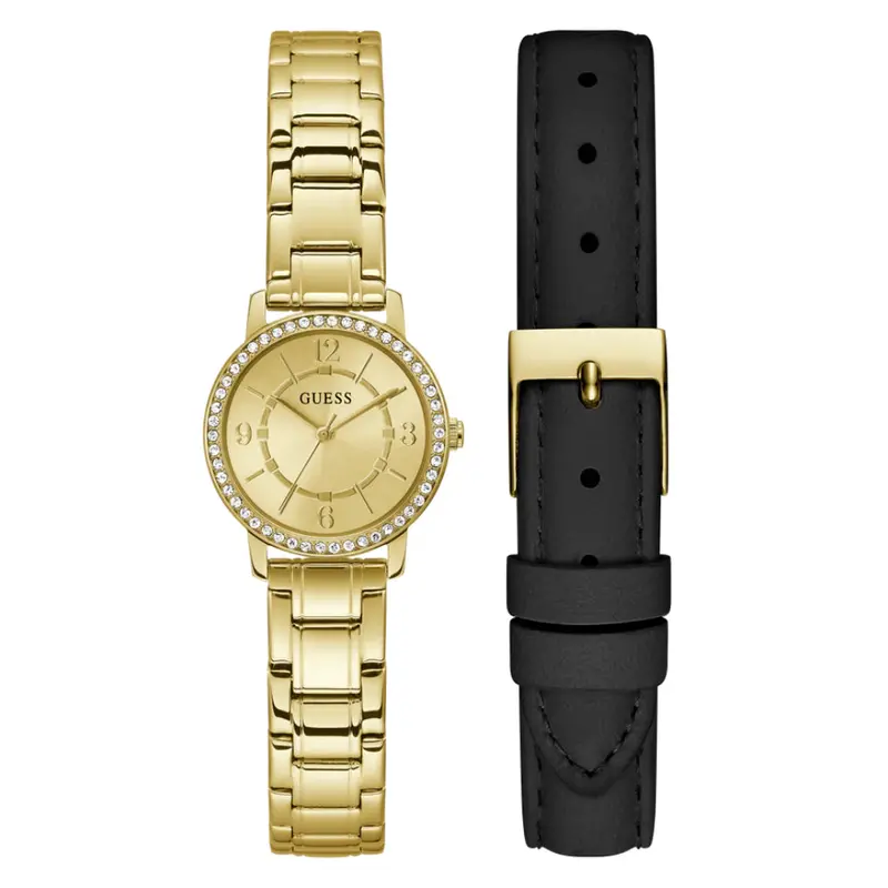 Guess Analog Gold Stainless Steel & Leather Strap Women Watch Gw0808l2 1