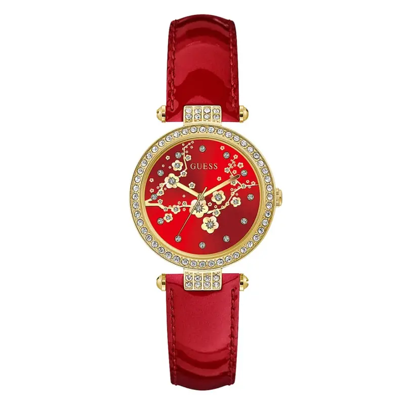 Guess Analog Red Dial And Leather Strap Women Watch Gw0435l1 1