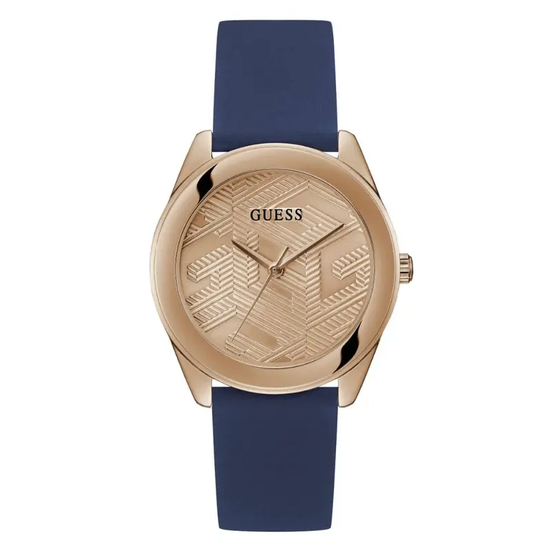 Guess Analog Rose Gold Dial Blue Rubber Strap Women Watch Gw0665l2 1