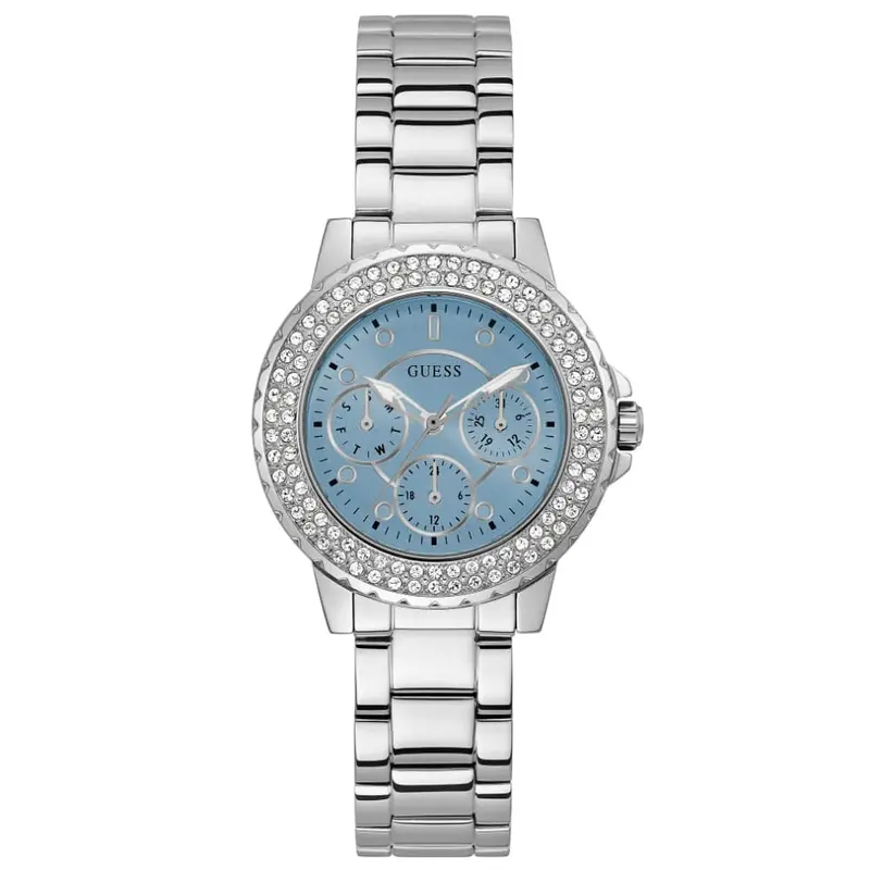 Guess Chronograph Blue Dial Silver Stainless Steel Women Watch Gw0410l1 1