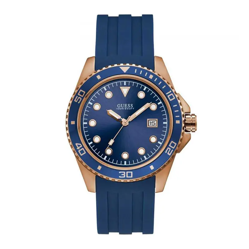 Guess Crew Rose Gold Stainless Steel W1109g3 Blue Leather Strap Men's Watch 1