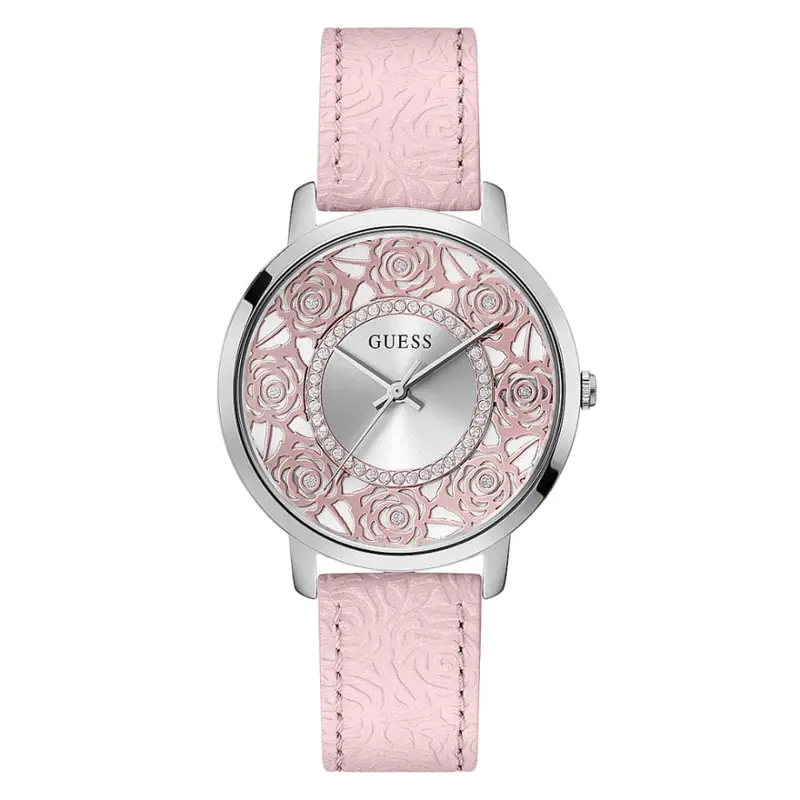 Guess Dahlia Silver Dial Pink Genuine Leather Strap Women Watch Gw0529l1 1