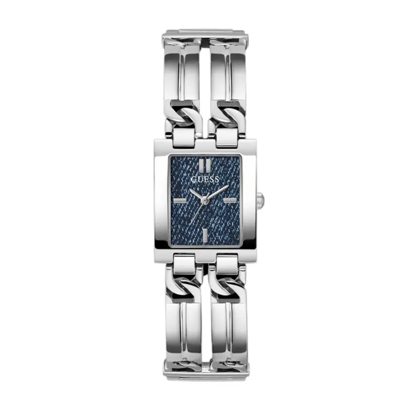 Guess Denim Dial Silver Chain Ladies Watch Gw0807l1 1