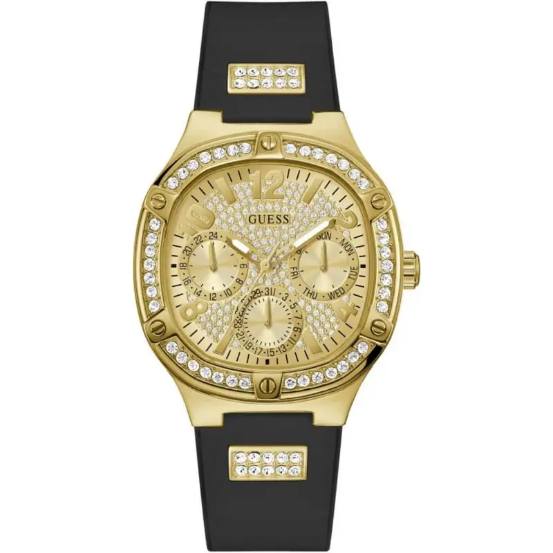 Guess Duchess Chronograph Gold Dial Black Silicone Strap Women Watch Gw0619l2 1