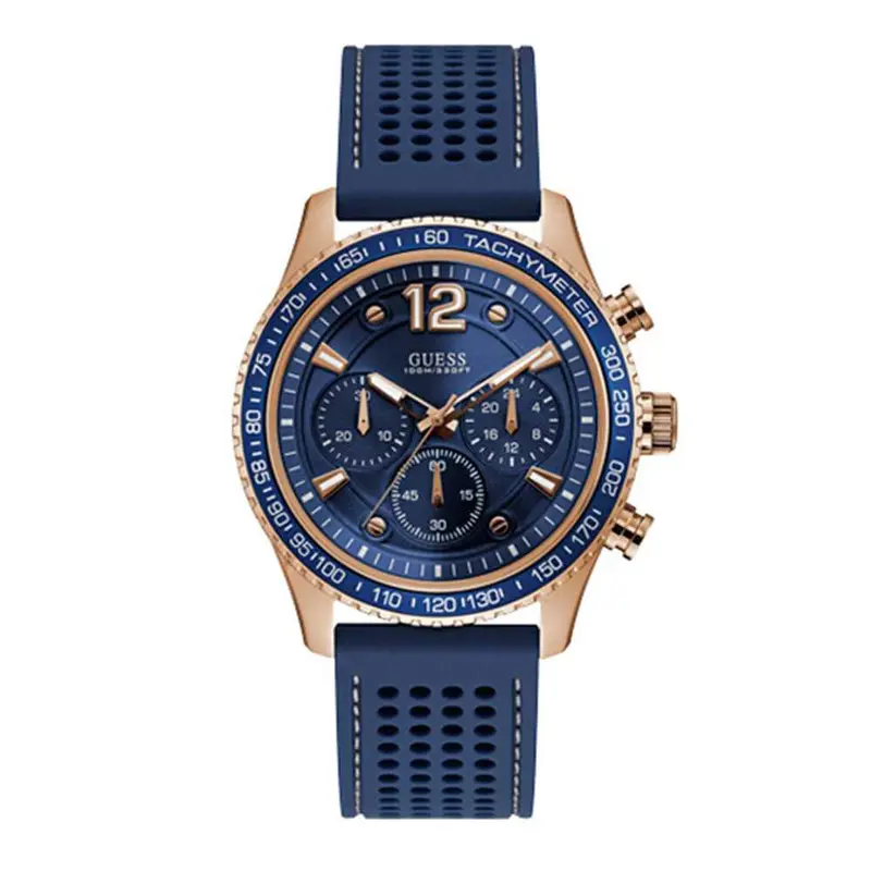 Guess Fleet Rose Gold Stainless Steel W0971g3 Blue Silicone Strap Men's Watch 1