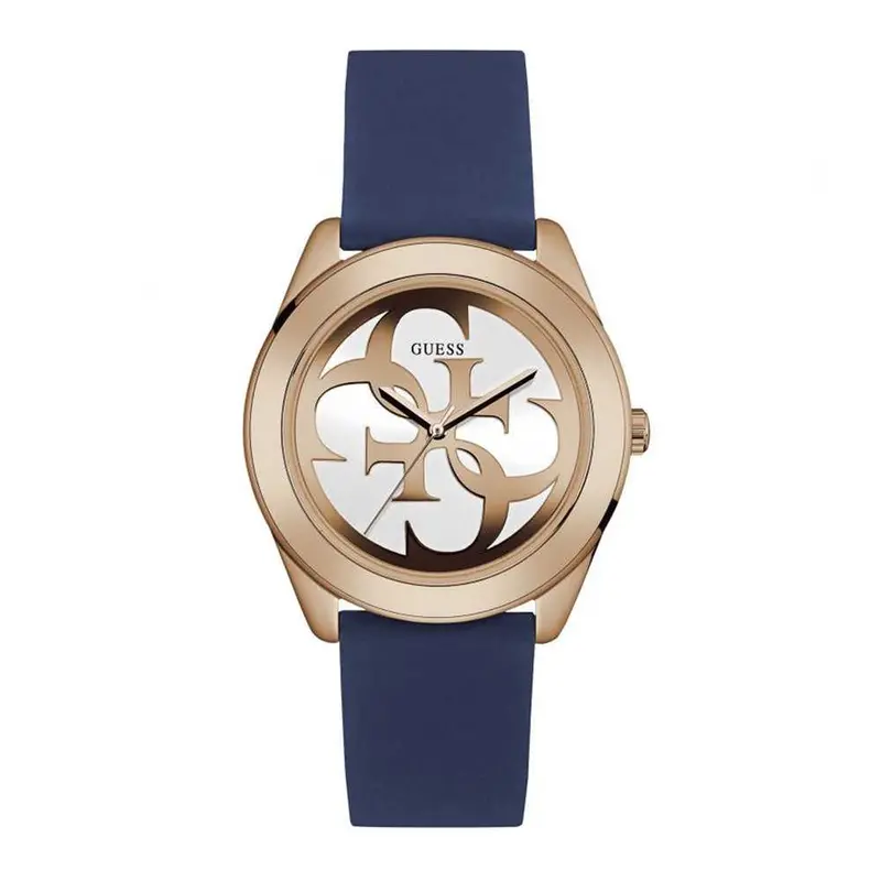 Guess G Twist Rose Gold Stainless Steel W0911l6 Blue Silicone Strap Women's Watch 1