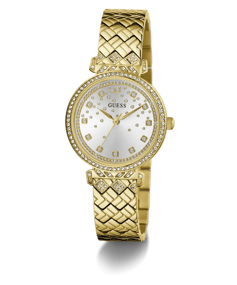 Guess Glitz Dial Gold Quilted Bracelet Watch Gw0763l2 1
