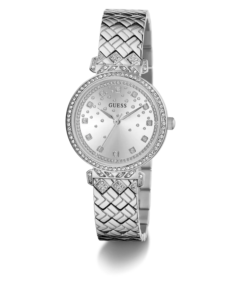Guess Glitz Dial Silver Quilted Bracelet Watch Gw0763l1 1