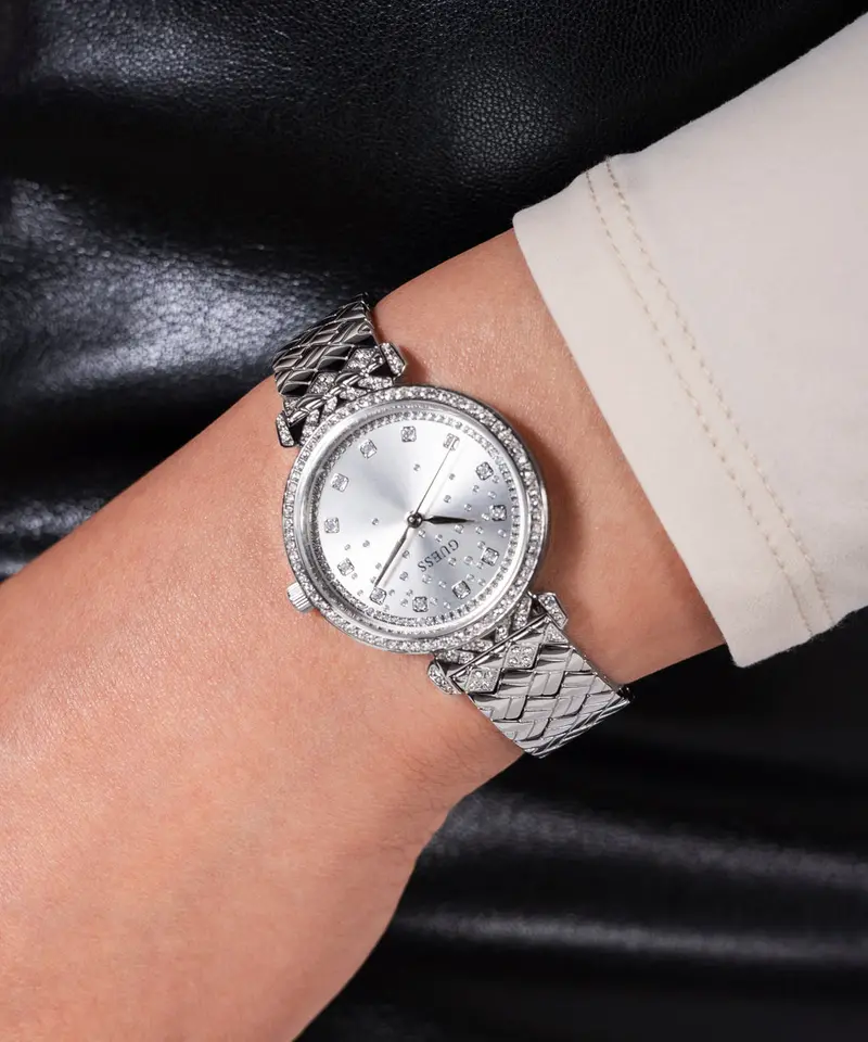 Guess Glitz Dial Silver Quilted Bracelet Watch Gw0763l1 2