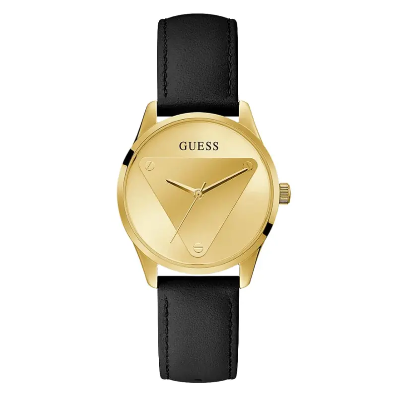 Guess Gold Dial Black Leather Strap Women Watch Gw0399l3 1