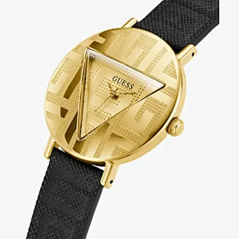 Guess Gold Tone Case Black Genuine Leather Women Watch Gw0478l2 2