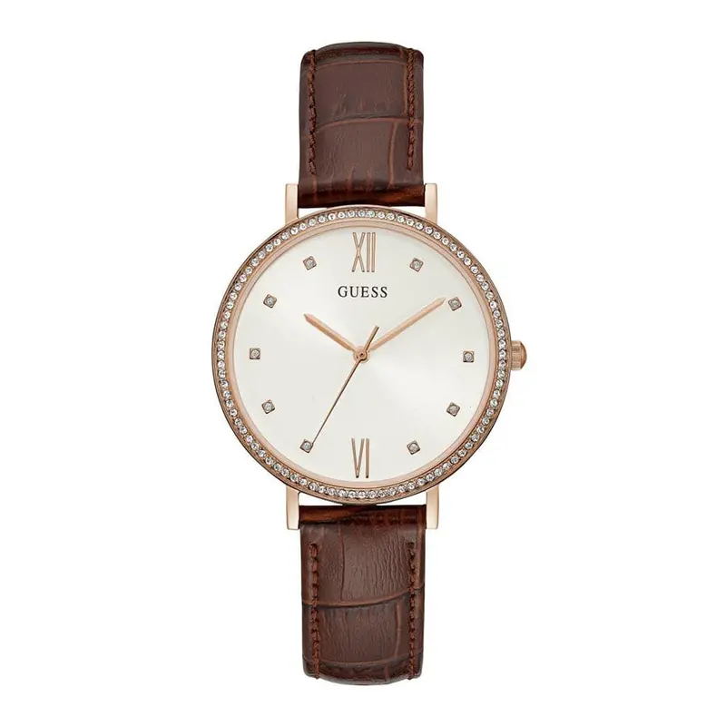 Guess Grace Rose Gold Stainless Steel W1153l2 Brown Leather Strap Women's Watch 1