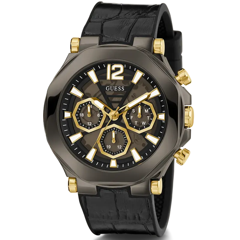 Guess Gun Metal Case Black Genuine Leather Men's Watch Gw0492g1 1