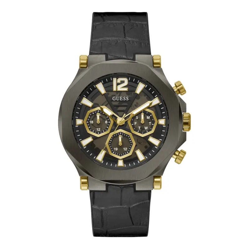 Guess Gun Metal Case Black Genuine Leather Men's Watch Gw0492g1 2