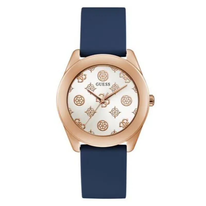 Guess Gw0107l4 Rose Gold Tone Case Blue Silicone Women's Watch 1