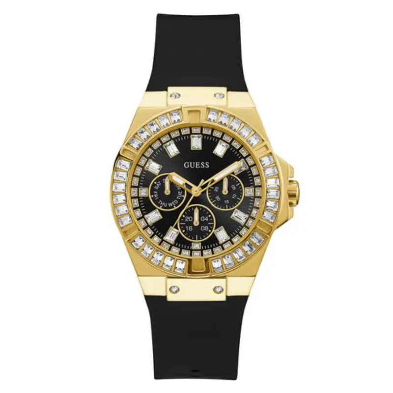 Guess Gw0118l1 Gold Tone Case Black Silicone Women's Watch 1