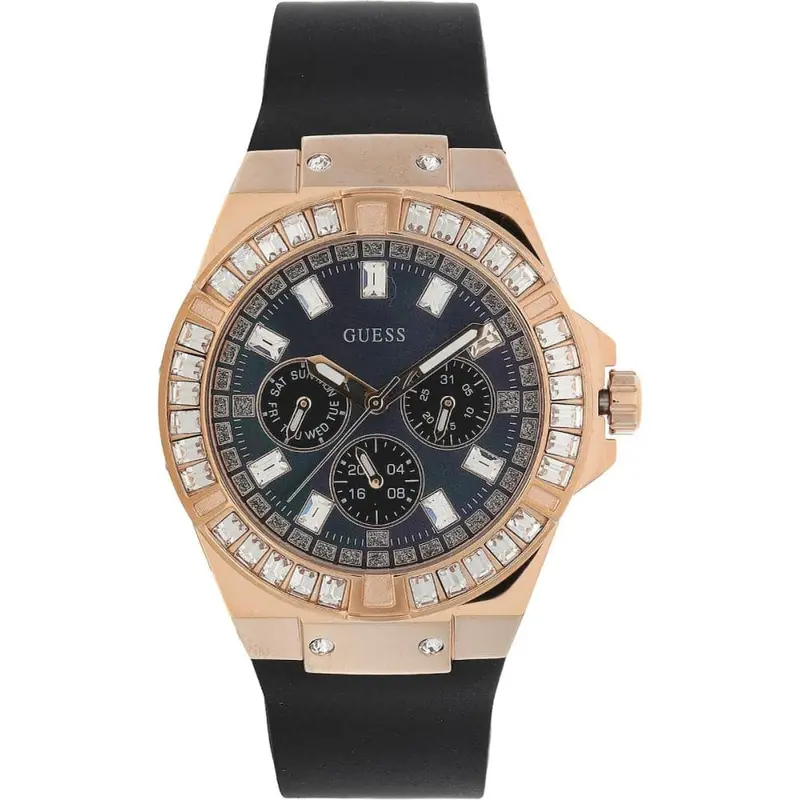 Guess Gw0118l2 Rose Gold Tone Case Black Silicone Women's Watch 1