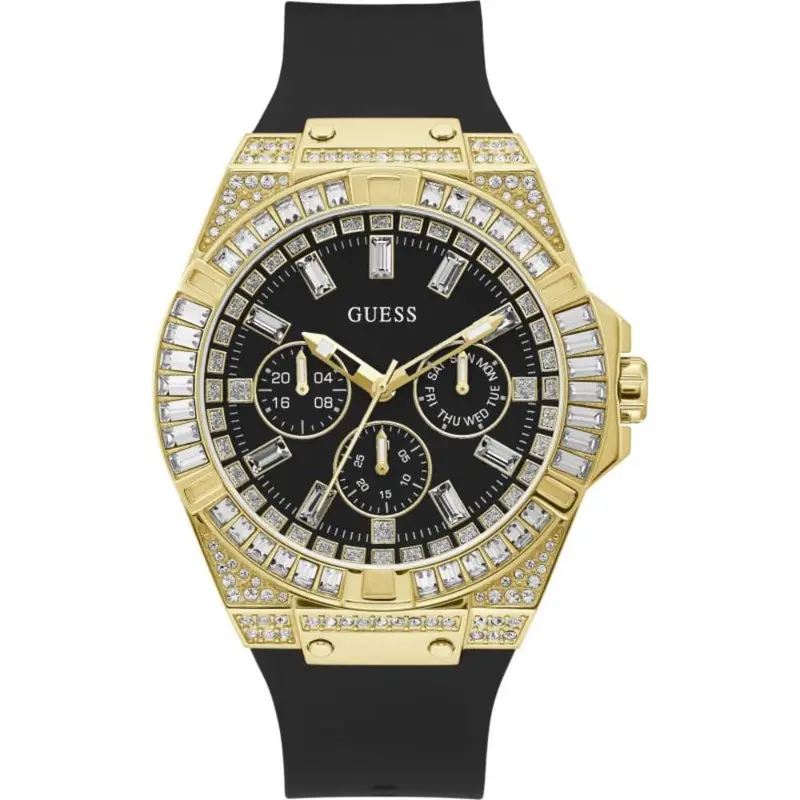 Guess Gw0208g2 Gold Tone Case Black Silicone Women's Watch 1