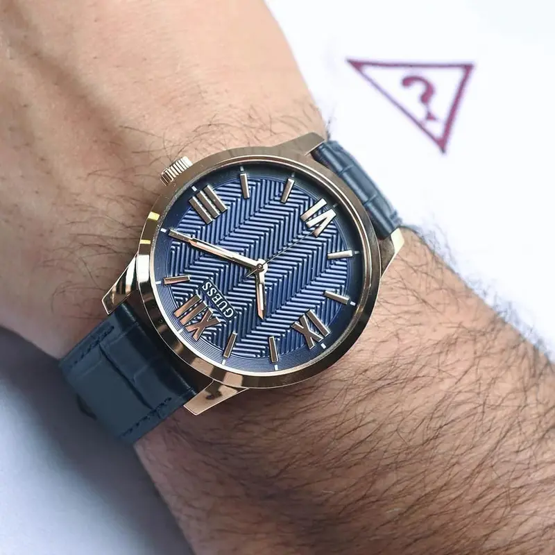 Guess Gw0250g3 Rose Gold Tone Case Blue Genuine Leather Men's Watch 2