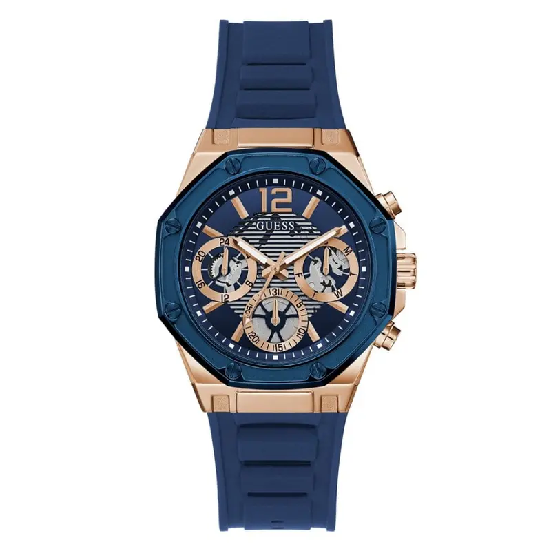 Guess Gw0256l2 Rose Gold Tone Case Blue Silicone Women's Watch 1