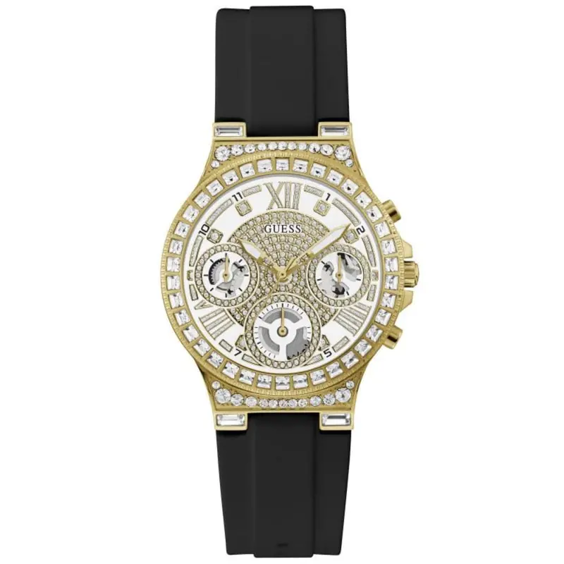 Guess Gw0257l1 Gold Tone Case Black Silicone Women's Watch 1