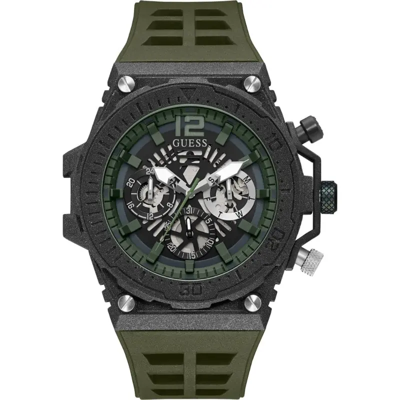 Guess Gw0325g2 Green Silicone Strap Men's Watch 1