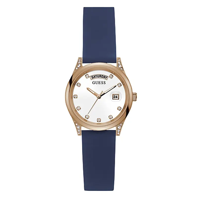 Guess Gw0356l1 Rose Gold Tone Case White Dial Blue Leather Strap Women's Watch 1