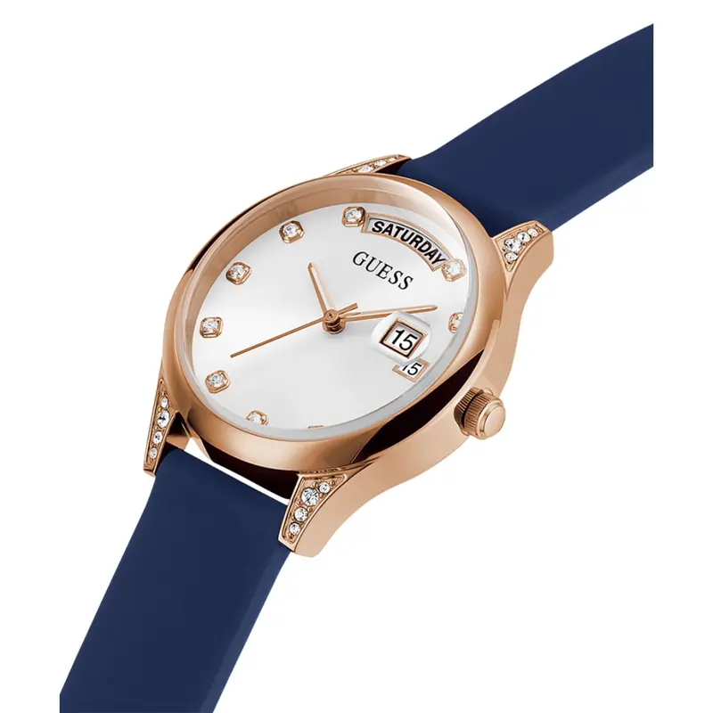 Guess Gw0356l1 Rose Gold Tone Case White Dial Blue Leather Strap Women's Watch 2