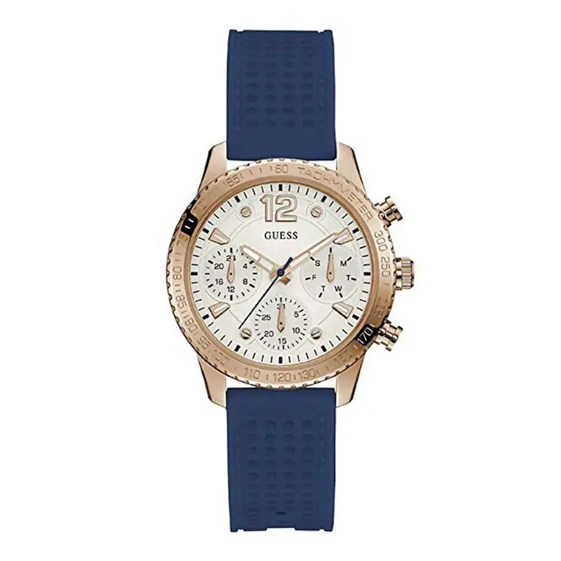 Guess Iconic Rose Gold Stainless Steel W1025l4 Silicone Strap Women's Watch 1