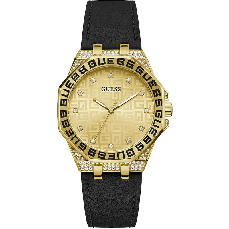 Guess Insignia Gold Dial Black Leather Strap Women Watch Gw0547l3 1