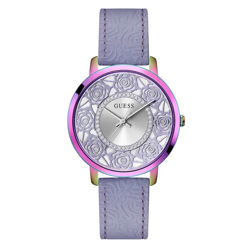 Guess Iridescent Case Color Purple Leather Strap Women Watch Gw0529l4 1
