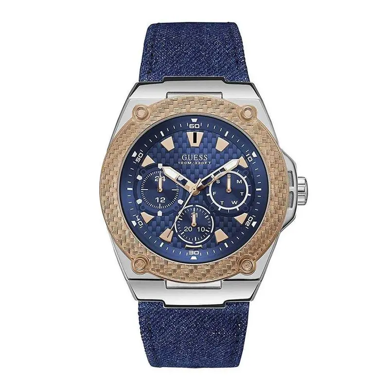 Guess Legacy Silver Stainless Steel W1058g1 Blue Leather Strap Women's Watch 1
