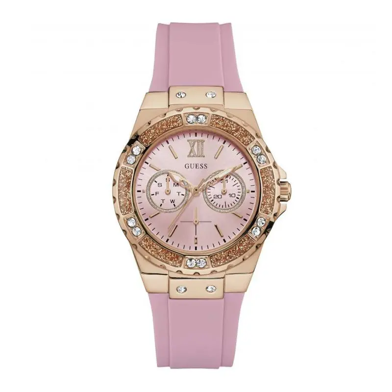 Guess Limelight Rose Gold Stainless Steel W1053l3 Pink Silicone Strap Women's Watch 1