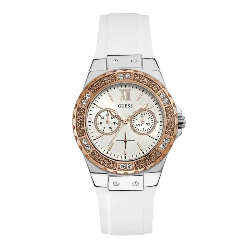 Guess Limelight Two Tone Stainless Steel W1053l2 White Silicone Strap Women's Watch 1