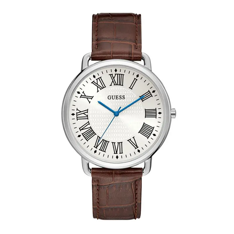 Guess Lincoln Silver Stainless Steel W1164g1 Brown Leather Strap Men's Watch 1