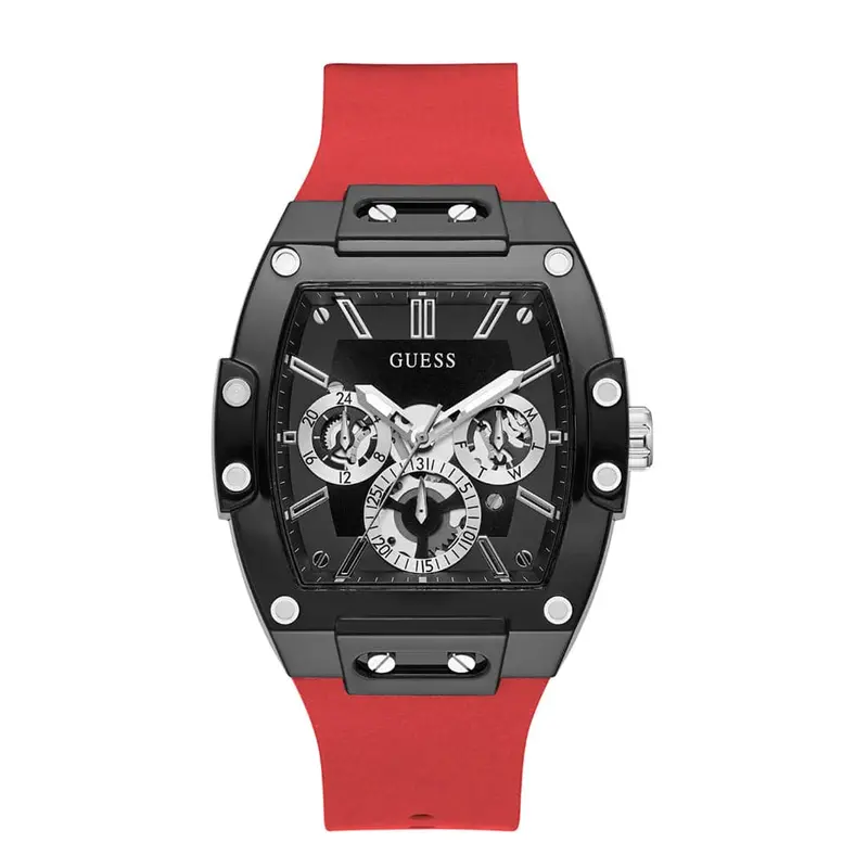 Guess Multifunction Black Dial Red Silicone Strap Men Watch Gw0203g4 1