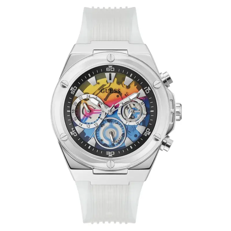 Guess Multifunction Clear Silicone Strap Men Watch Gw0425g4 1