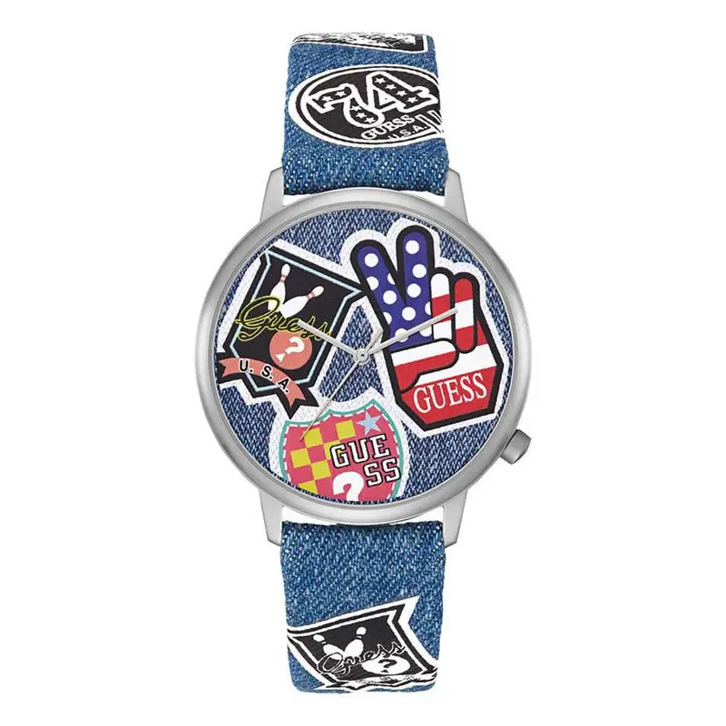 Guess Originals Silver Stainless Steel V1004m1 Blue Leather Strap Unisex Watch 1