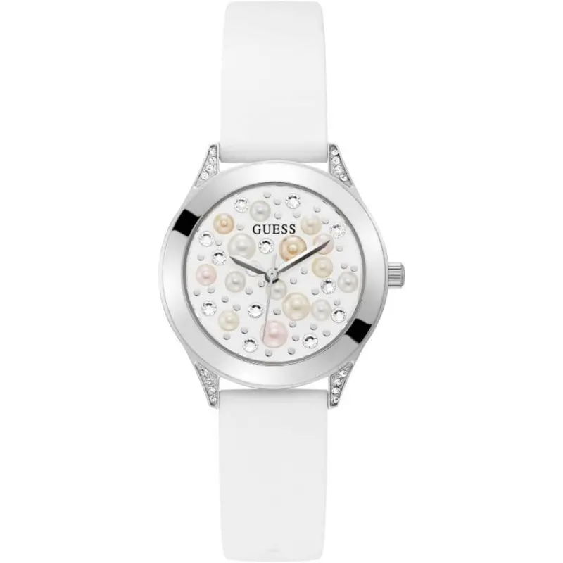 Guess Pearl White Dial Silicone Strap Women Watch Gw0381l1 1