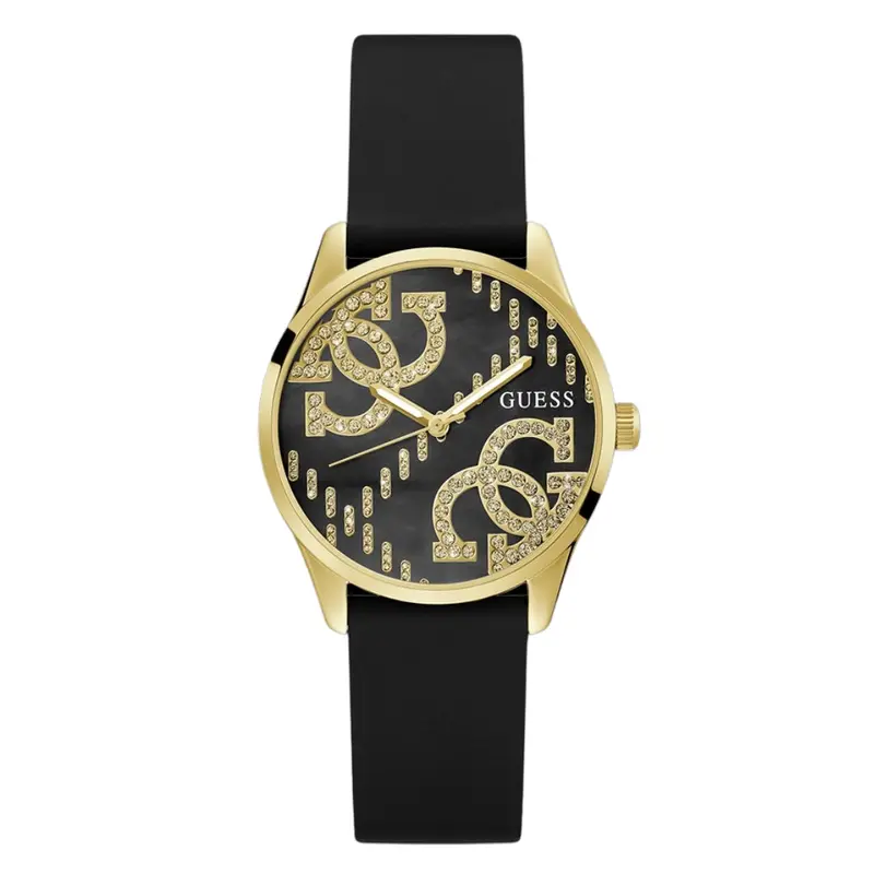 Guess Quattro 'G' Ladies Black Gold Tone Analog Watch Gw0755l3 1